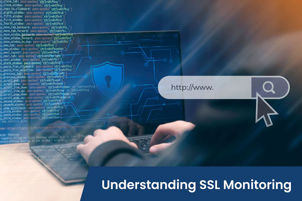 Illustration of SSL monitoring processes with secure data encryption, showcasing evolving cybersecurity standards for websites.